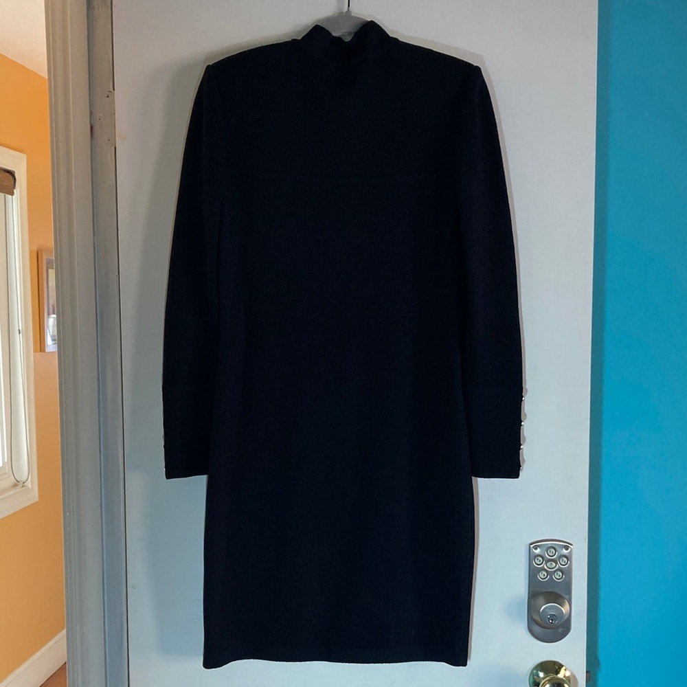 St. John Evening Basics Black Knit Dress Size M /8 with Silvertone Buttons - Picture 4 of 12